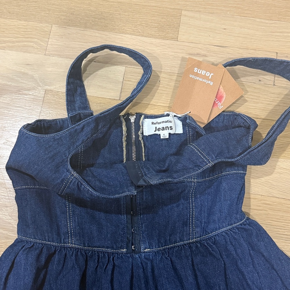New Reformation Tagliatelle Denim Midi Dress Blue, Size 4 - Picture 3 of 5